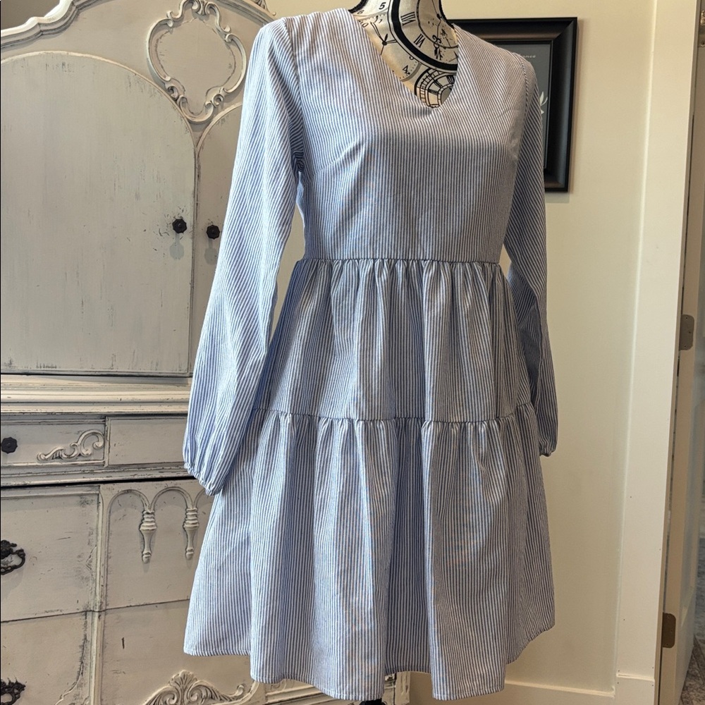 FancyInn Blue and White Striped Dress